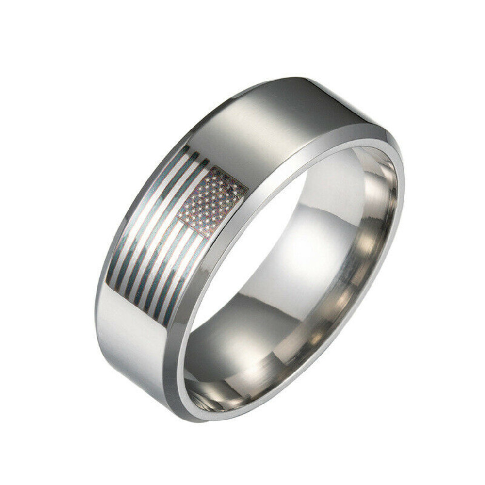 US Flag Titanium Stainless Steel Unisex Ring SZ-7
